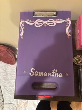 Personalized Purple Clipboard with Pink Floral Ribbon Accent